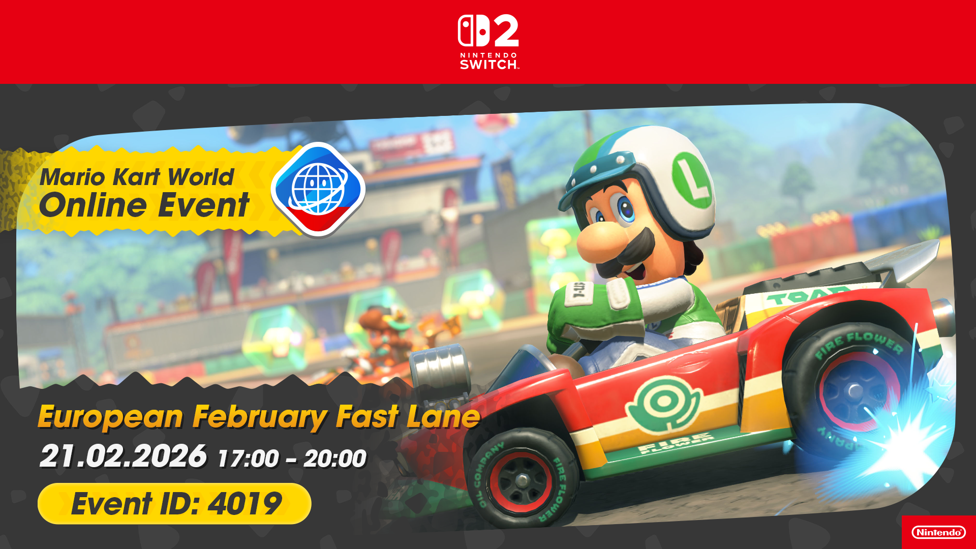 Kisaile ykkössijasta seuraavassa Mario Kart World -pelin Euroopan verkkotapahtumassa!